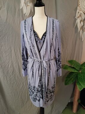 Linea Donatella Lavender Robe with Black Floral Scrolls